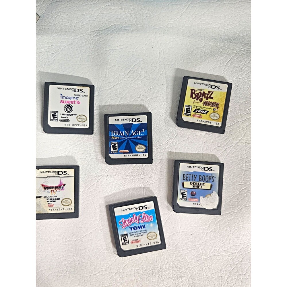 Nintendo DS Game Lot 6 Games Brain Age 2 Bratz Betty Boop + case - UNTESTED
